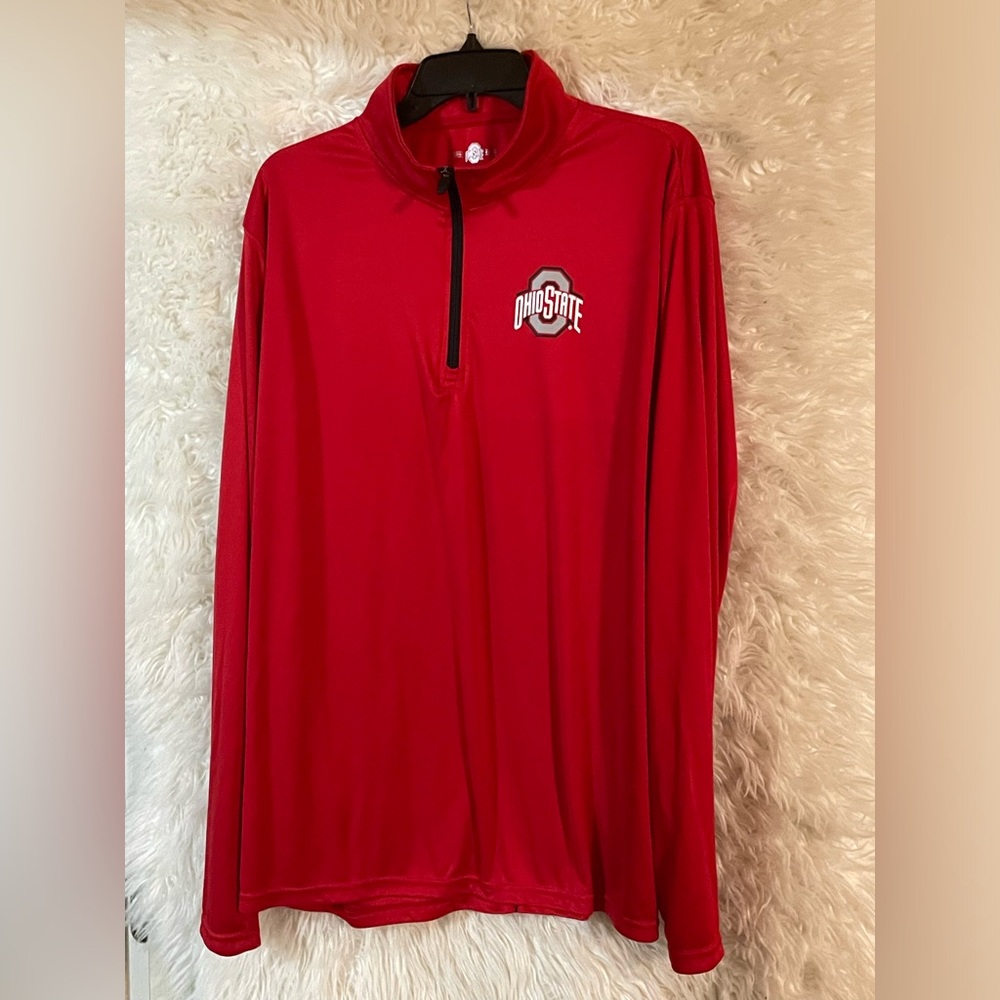 Ohio State Buckeyes Scarlet & Gray Men’s Long Sleeve 1/4 Zip Pullover. XXL